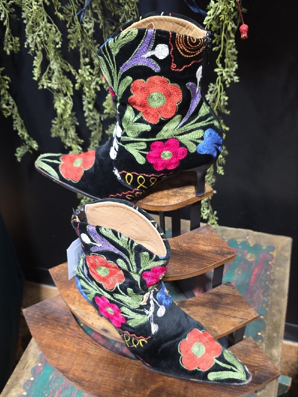 Embroidered Black Floral Western Ankle Boots - Picture 6 of 12
